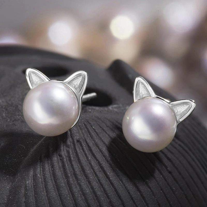  Korean version of the lady lady kitten ear jewelry necklace earrings jewelry set cute imitation pearl earrings