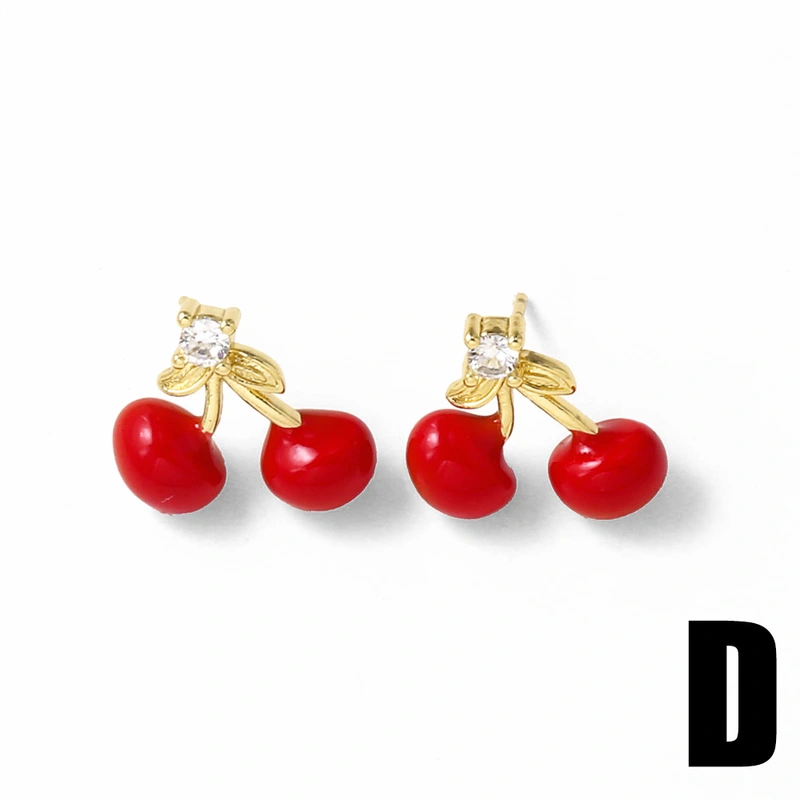 AS jewelry hot selling cherry fruit pendant earrings copper plated real gold earrings female ers56 ring