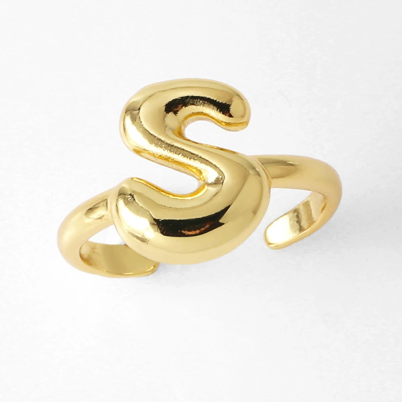 AS jewelry smooth 26 English letters ring female copper plated real gold open ring rih04