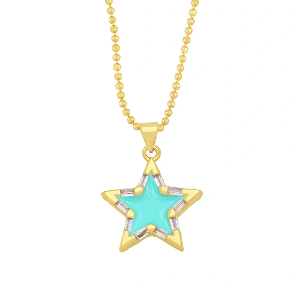 Clearance European and American spring five-pointed star necklace pendant color oil drop zircon necklace clavicle chain female nka003