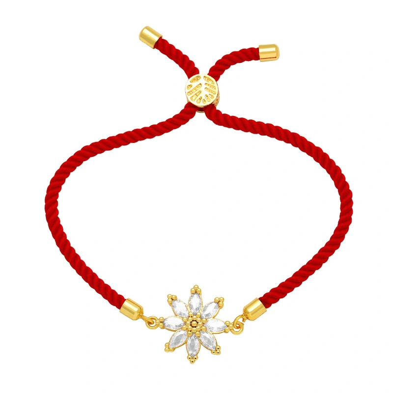 Hot selling zircon flower bracelet women's simple niche design personality adjustable red rope bracelet brk21