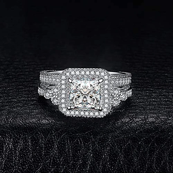    Hot selling couple ring princess fashion geometric square ring bridal wedding ring