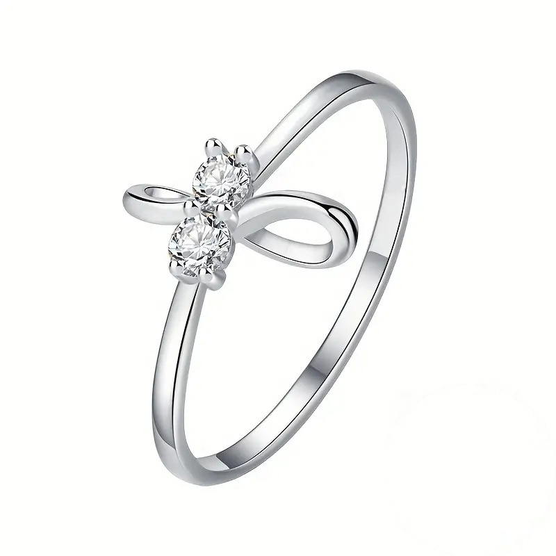  Simple bow zircon ring for women, daily matching ring for girls, popular and classic plain ring