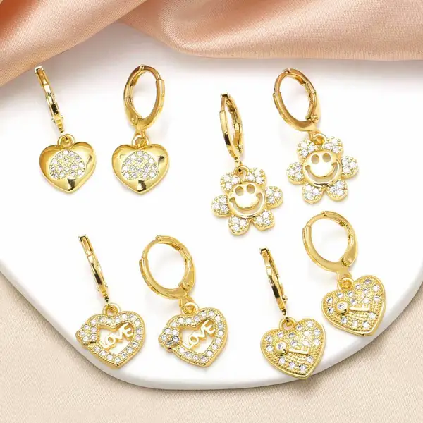 AS jewelry European and American love heart pendant earrings gold-plated sunflower smiley face inlaid zircon earrings era382