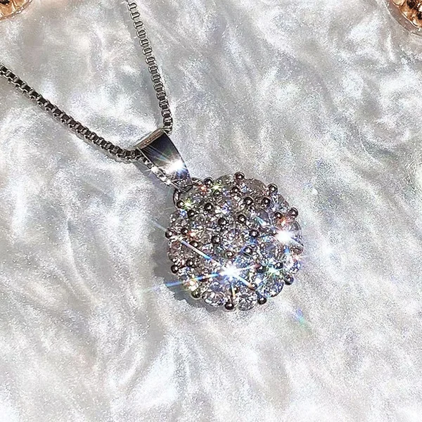 Super flash necklace copper inlaid zircon pendant geometric round full diamond light luxury sweater chain manufacturer supply