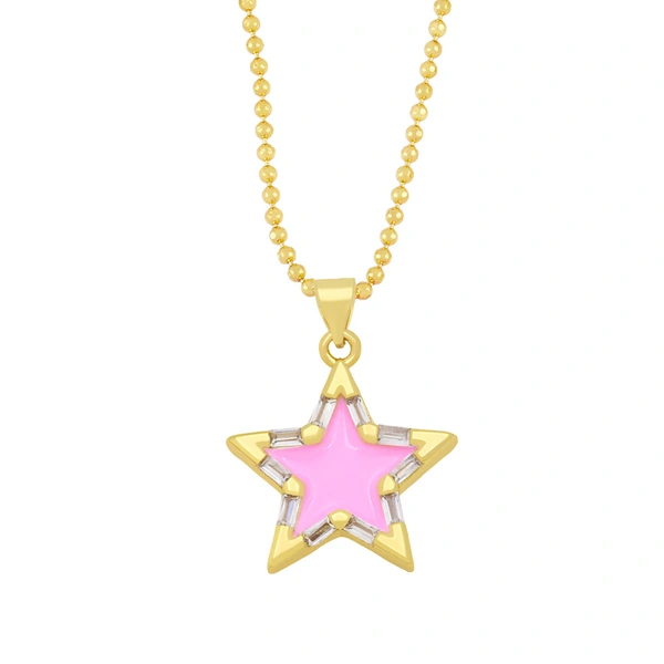 Clearance European and American spring five-pointed star necklace pendant color oil drop zircon necklace clavicle chain female nka003