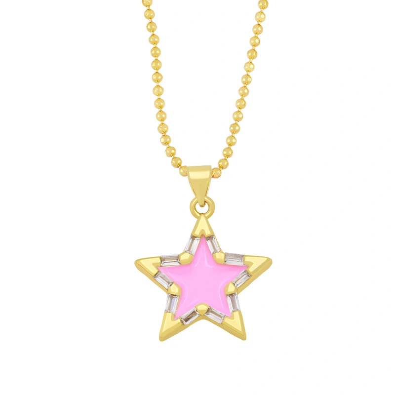 Clearance European and American spring five-pointed star necklace pendant color oil drop zircon necklace clavicle chain female nka003