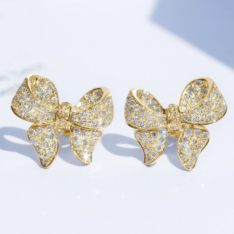 Korean commuter earrings wholesale light luxury heavy-duty micro-inlaid zircon earrings bow small versatile earrings for women