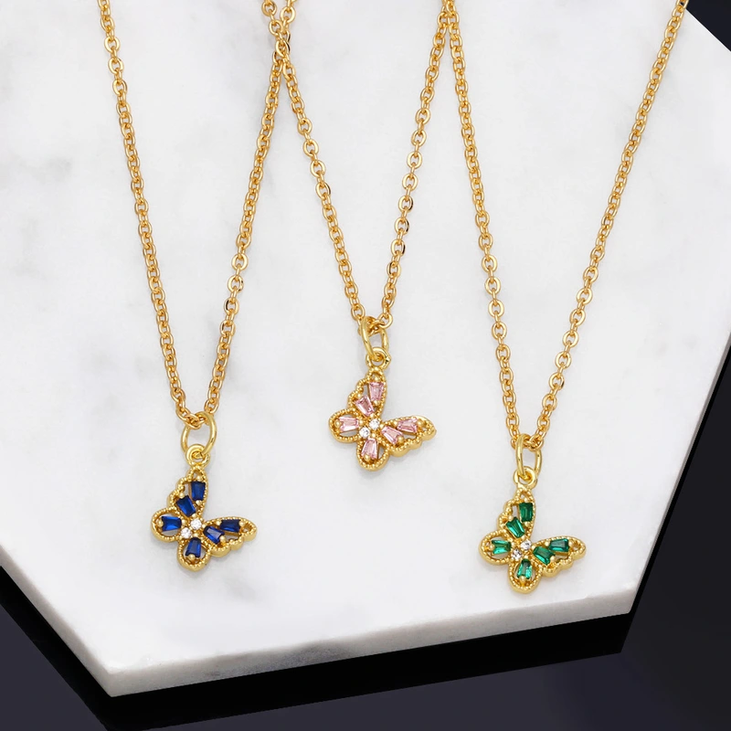 Clearance European and American colored zircon butterfly necklace female niche cold style personality clavicle chain nkb283