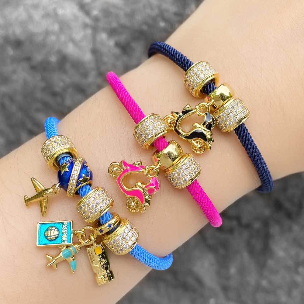 Clearance jewelry airplane passport pendant bracelet women's gold-plated full zircon bracelet brh70