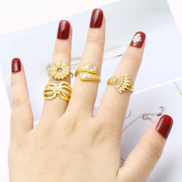 AS jewelry European and American love open ring female copper plated 18k gold heart-shaped zircon flower ring rih10