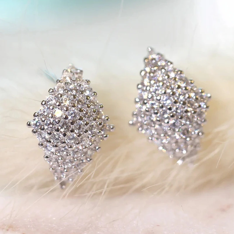 Super flash diamond zircon earrings for daily fashion OL commuting temperament full of diamonds heavy work face thinning earrings for women