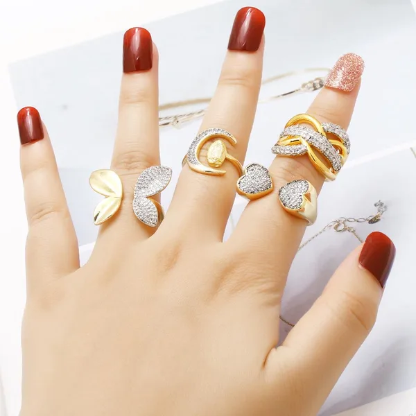 AS jewelry hot selling love butterfly ring female real gold plated full zircon open ring rih63