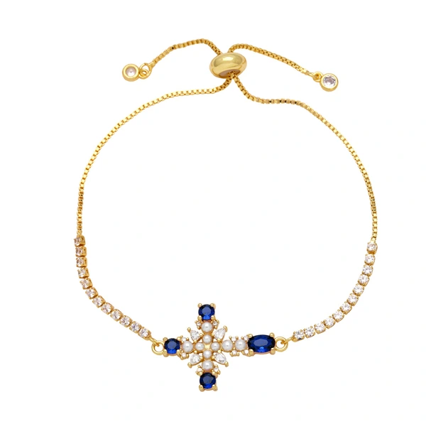 European and American jewelry personality retro micro-inlaid zircon pearl cross bracelet temperament versatile jewelry brk09