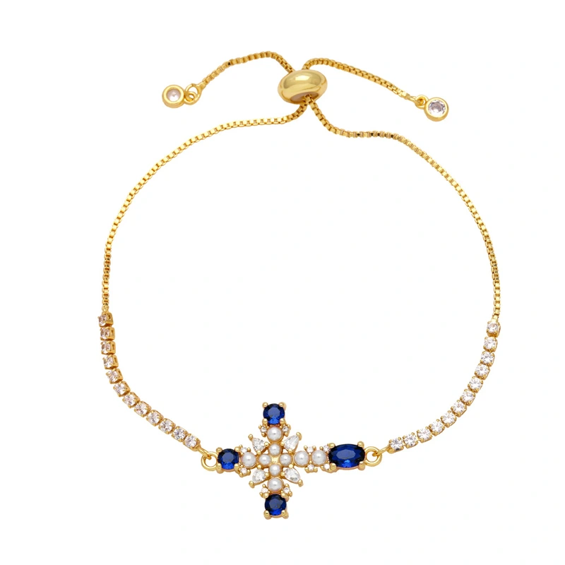 European and American jewelry personality retro micro-inlaid zircon pearl cross bracelet temperament versatile jewelry brk09
