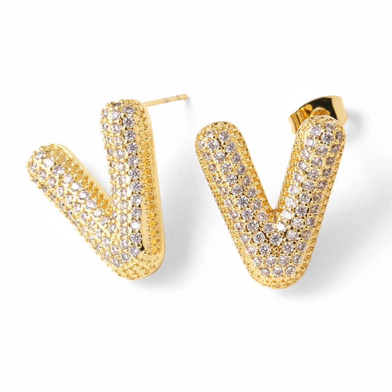 AS jewelry hot selling 26 English letters earrings gold-plated full zircon earrings female era009