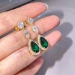 Retro palace style water drop earrings elegant emerald green pear-shaped long earrings elegant women's accessories