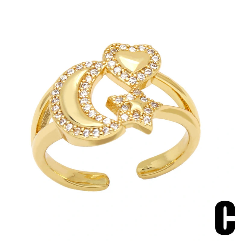 Clearance European and American high-end ring personality trend double-layer opening star moon love ring rin89