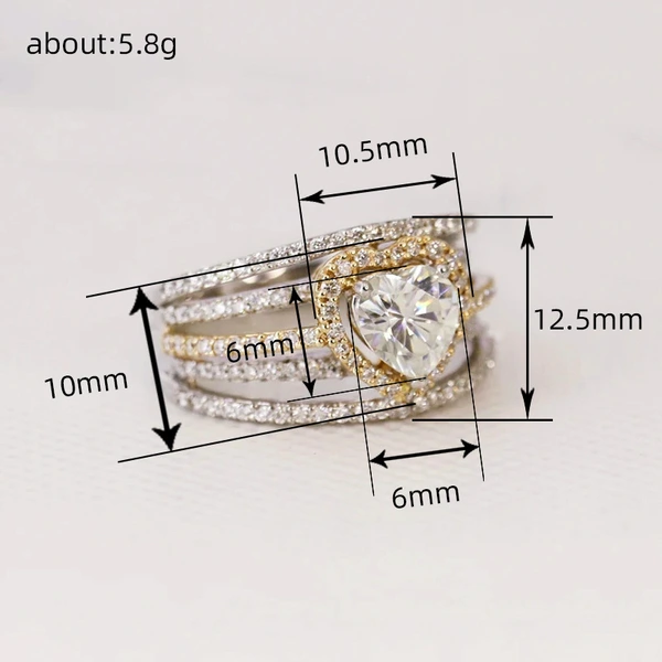  European and American high-end niche heart-shaped ring light luxury heavy heart-shaped multi-layer ring line two-color ring