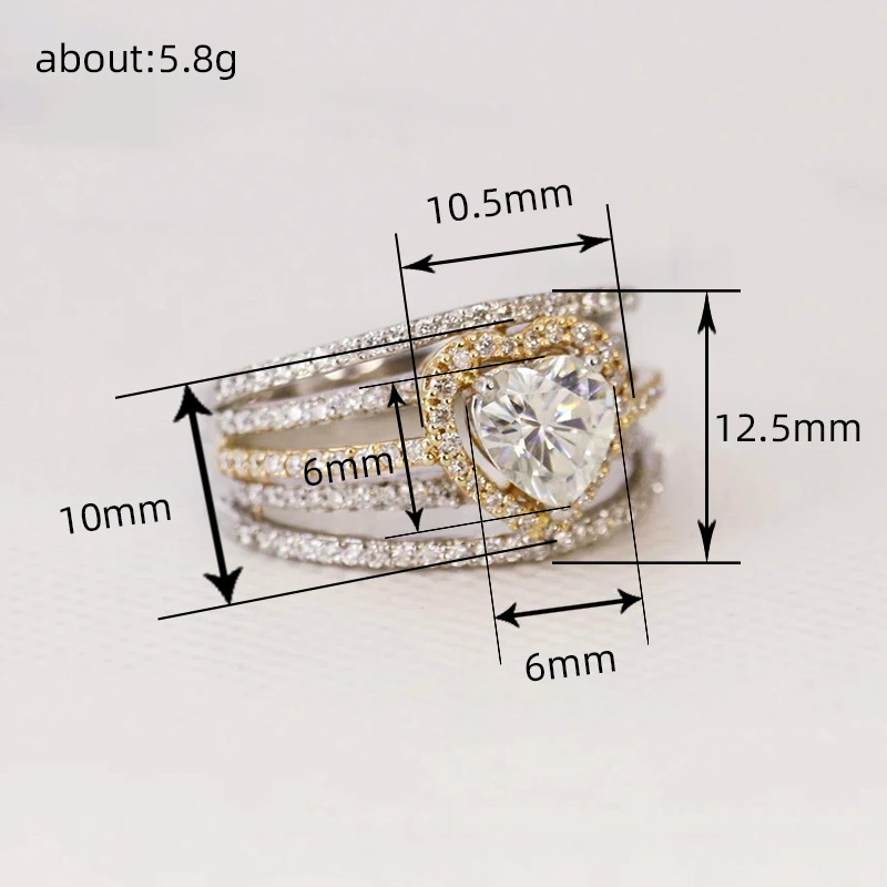  European and American high-end niche heart-shaped ring light luxury heavy heart-shaped multi-layer ring line two-color ring