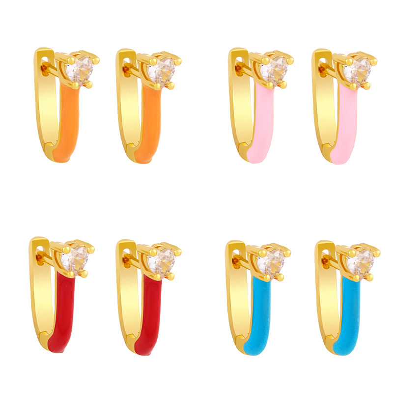 Clearance European and American popular jewelry candy color oil drop U-shaped earrings earrings sweet love zircon earrings female erx96