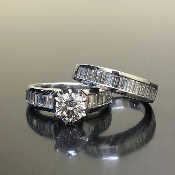  European and American new couple two-piece bridal wedding ring atmospheric classic six-claw two pairs of rings