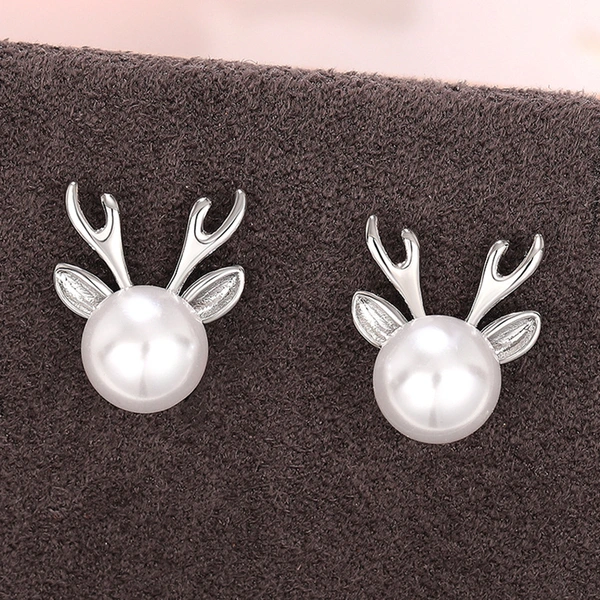  Cute Imitation Pearl Lady Antler Earrings Women Fashionable and Popular Earrings Christmas Matching Jewelry Gift