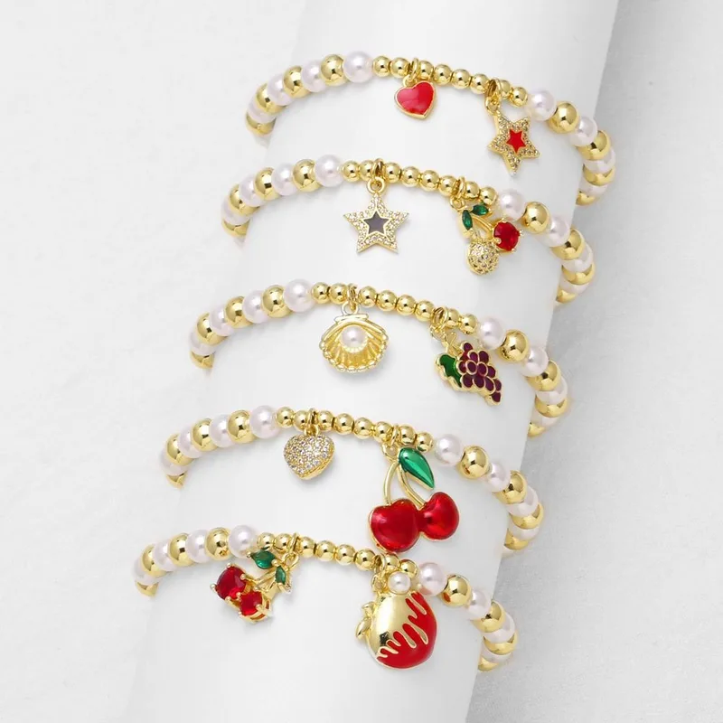 AS jewelry European and American new fruit cherry grape pendant bracelet pearl gold-plated bracelet hand jewelry brm75