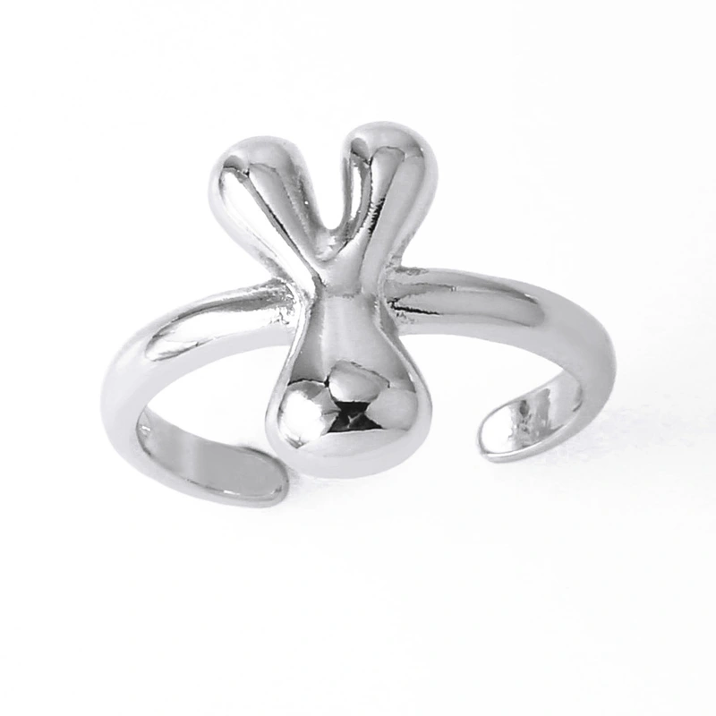 AS jewelry smooth 26 English letters ring female copper plated real gold open ring rih04