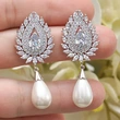 Light luxury celebrity style wedding earrings Seiko luxury full inlaid zircon earrings women imitation pearl bridal earrings