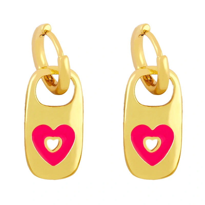 Clearance 2024 Metal Style Earrings Women Creative Personality Oil Drop Geometric Heart Shape Earrings Wholesale erx43