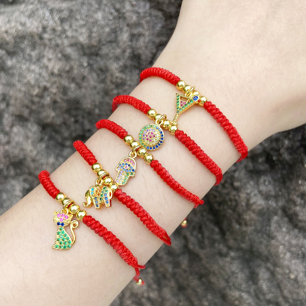 Jewelry personality red rope bracelet inlaid with colored zircon kitten elephant palm bracelet brk75