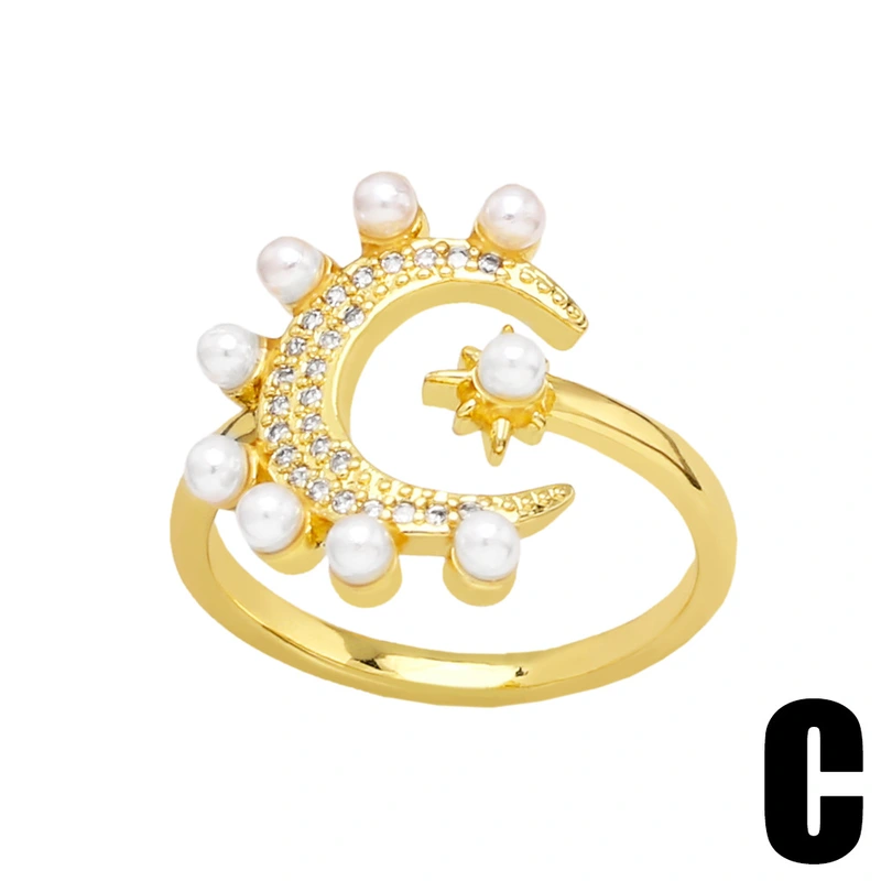 Star and moon pearl ring female simple internet celebrity temperament niche design open butterfly ring rir92