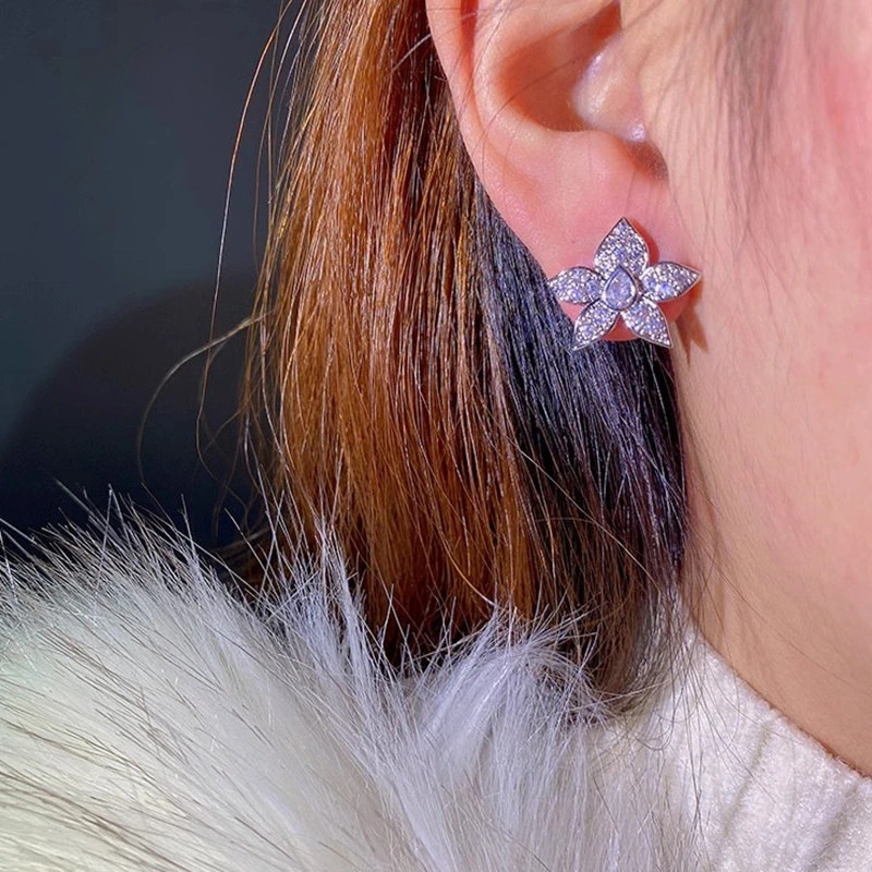  Fashion exquisite flower earrings for women, teardrop-shaped geometric fresh accessories, pastoral popular earrings