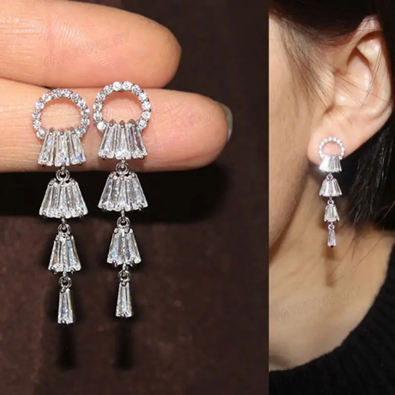 Super flash zircon fairy earrings long lady temperament earrings lily of the valley lady bride super beautiful earrings
