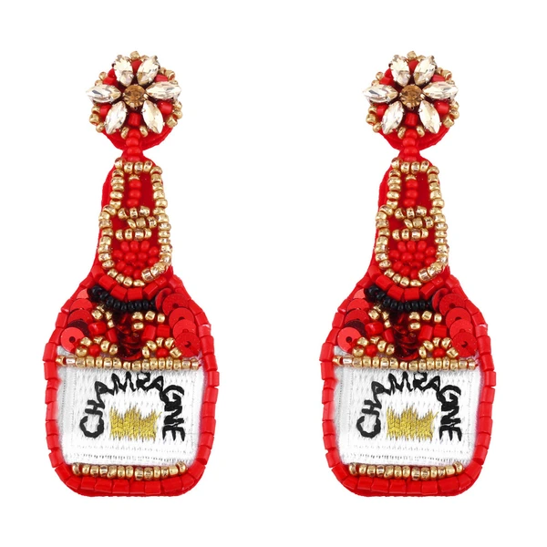 Clearance European and American exaggerated champagne bottle rice bead sequin earrings female embroidered letters CHAMEAGNE earrings ery15