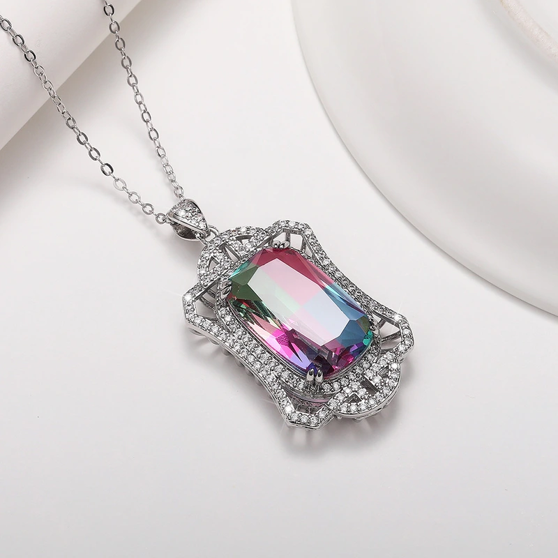 Luxury colored tourmaline pendant hollow palace style gradient color zircon necklace Mother's Day gift
