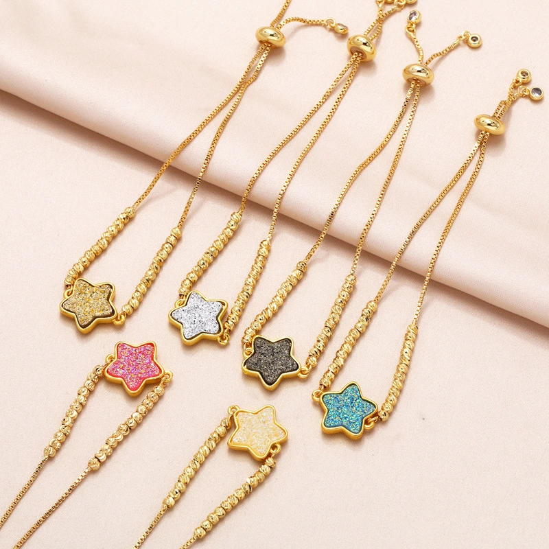 Hot selling bracelet women's style European and American simple five-pointed star gold-plated adjustable pull bracelet brc42