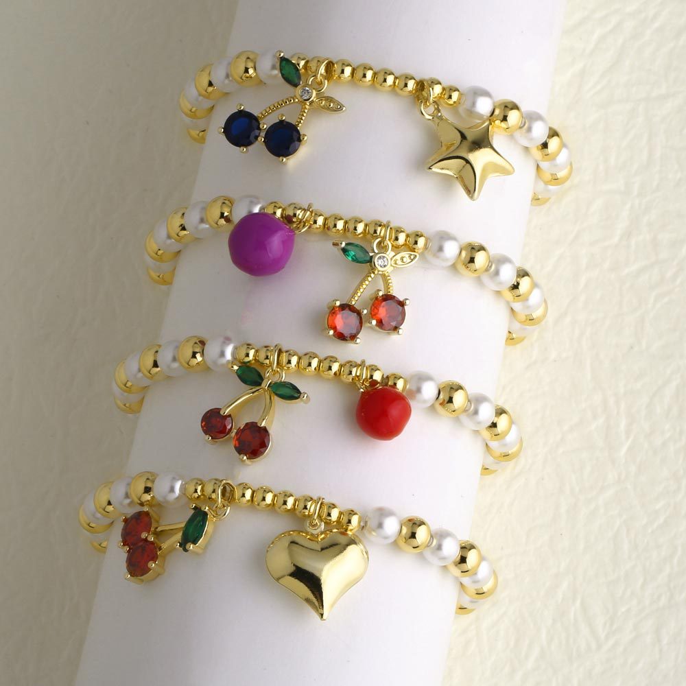 AS jewelry European and American retro fashion love heart bracelet copper plated 18k gold cherry pearl bracelet female brm85