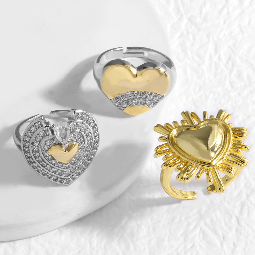 AS jewelry European and American hot style love heart full zircon open ring copper plated 18k gold ring female rij47
