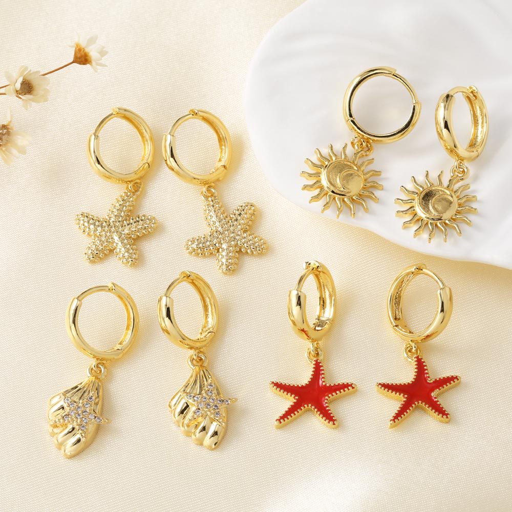 AS jewelry hot selling copper plated 18k gold starfish sun pendant earrings earrings female era337