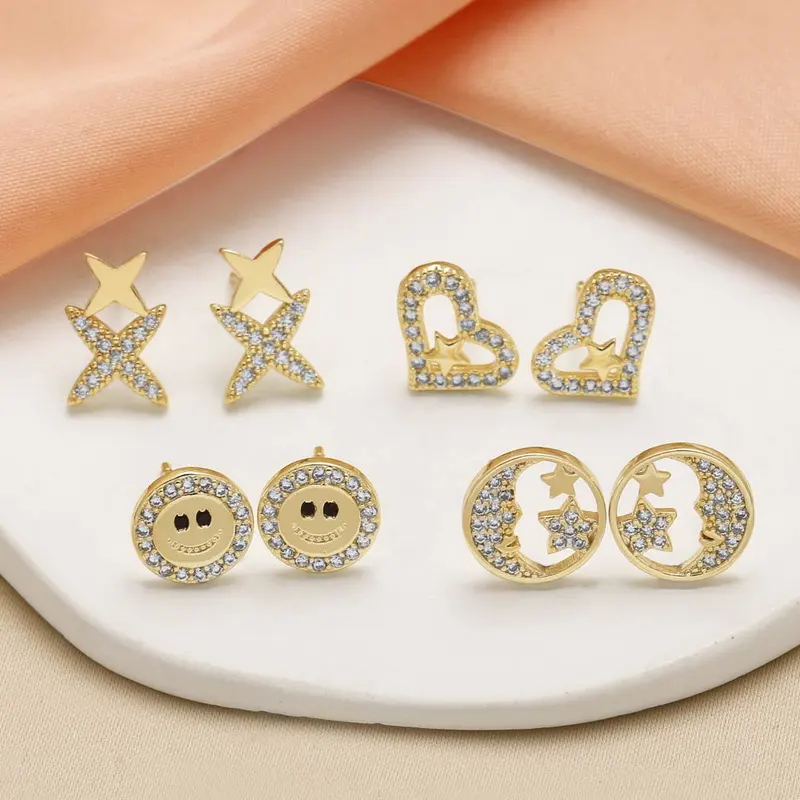 AS jewelry love smile earrings female versatile gold-plated zircon star earrings eru02
