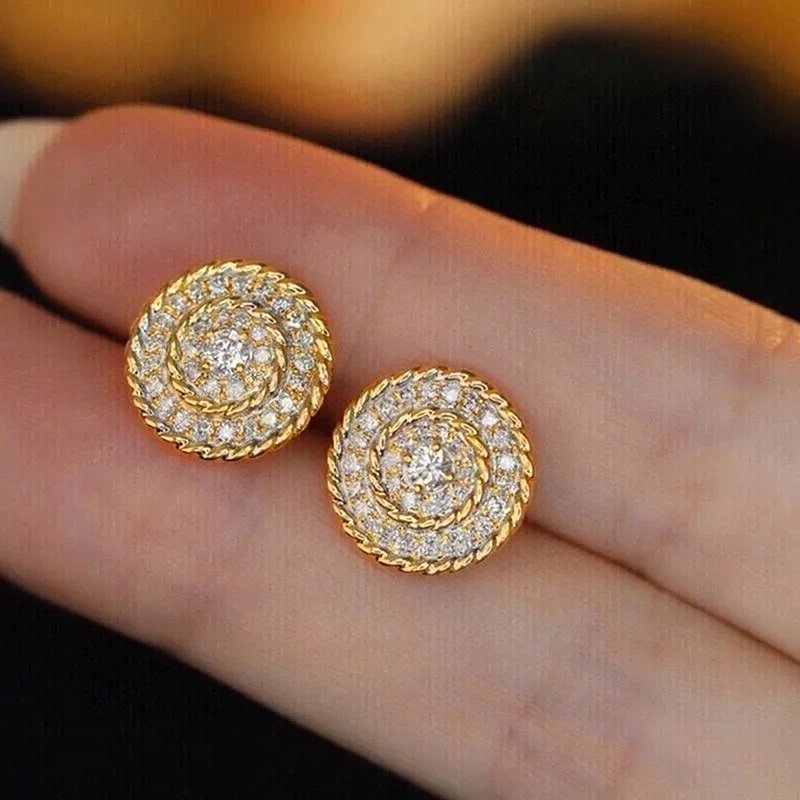  Zircon retro round earrings fashion hot selling temperament earrings women's spring style personality commuter earrings