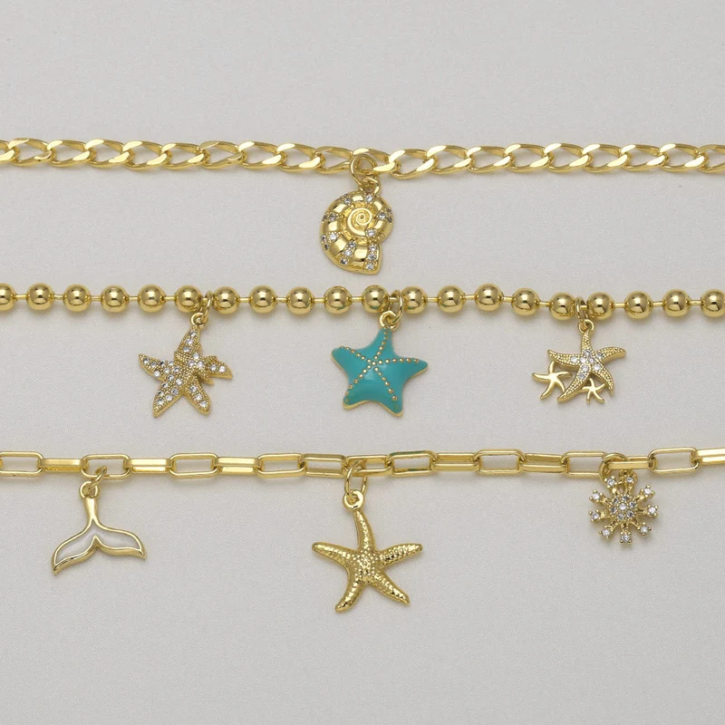 AS jewelry new hot selling ocean style starfish turtle pendant gold-plated bracelet jewelry wholesale brn51