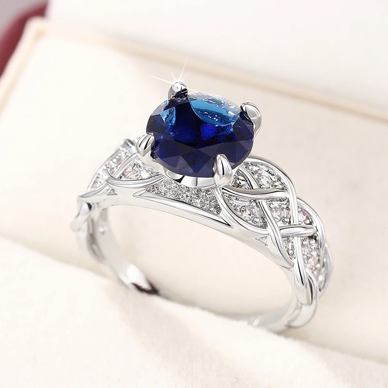  European and American design new ring for women with winding lines and sapphire jewelry, French temperament jewelry