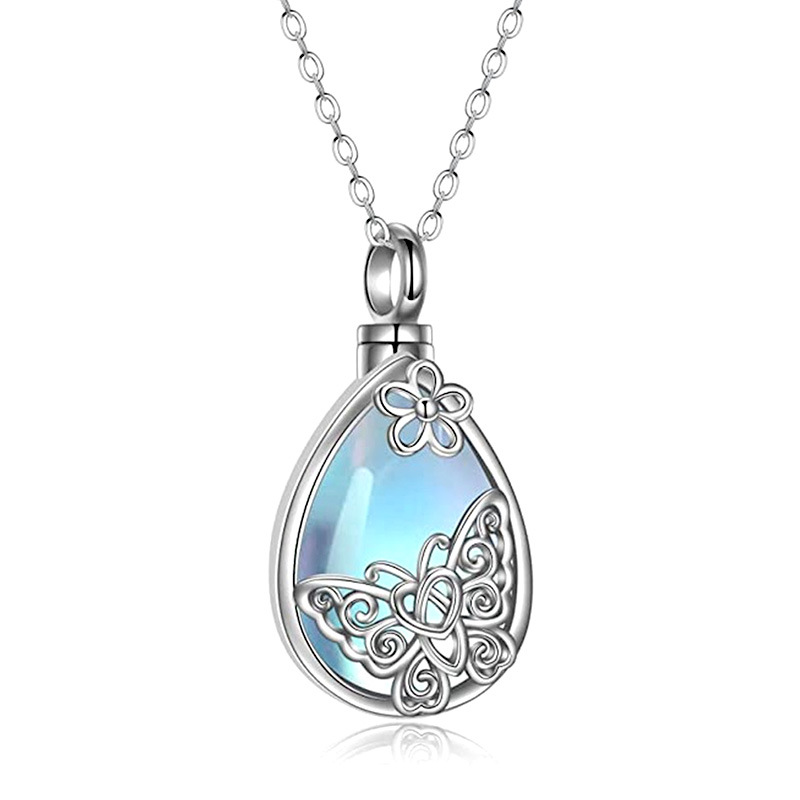 Temu hot selling French necklace flower butterfly cute sweet pendant imitation moonstone hollow female necklace