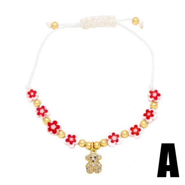Clearance flower bracelet women's love bear pendant bracelet niche color girlfriends handmade beaded hand jewelry brj89