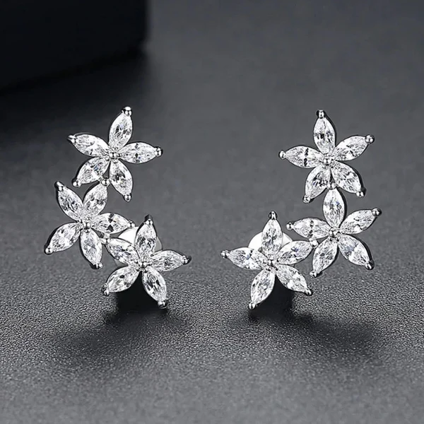 Classic retro full inlaid AAA horse eye zircon flower earrings female creative five petal flower student earrings hot sale