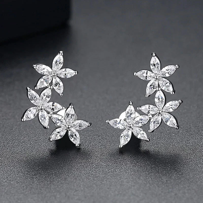Classic retro full inlaid AAA horse eye zircon flower earrings female creative five petal flower student earrings hot sale