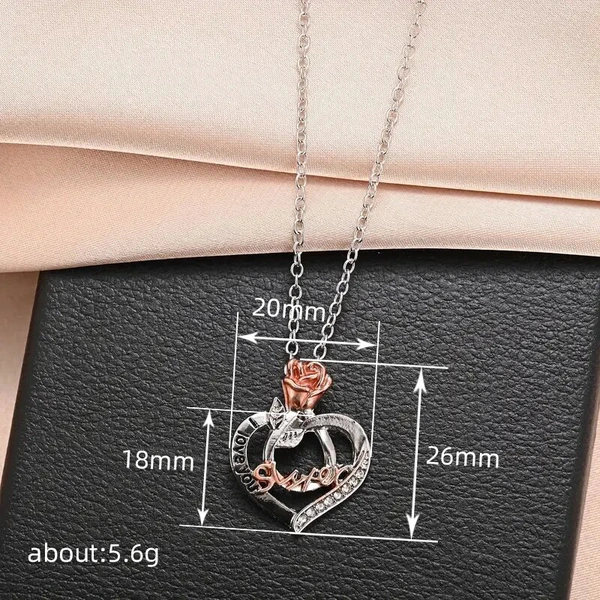  European and American style two-color necklace female bestie sister flower birthday gift sister rose heart necklace